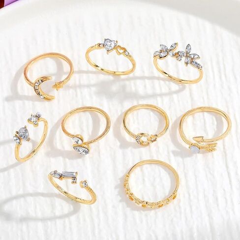HUASAI 8 PCS Gold Rings for Women Gold Stacking Rings Set Dainty Stackable Boho Pearl Rings Midi Finger Rings Vintage Simple Trendy Rings Trendy Jewelry Gifts in Saudi Arabia