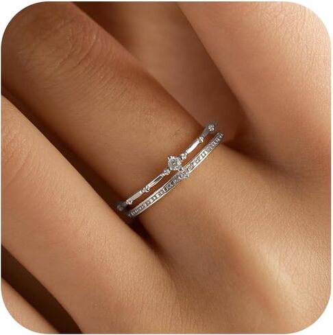 AIBELOPY 2 طبقات تاج خواتم للنساء 925 الفضة الاسترليني 14K الذهب لذيذ مكعب زركونيا خاتم الخطوبة الخلود الفرقة تكويم خاتم مجوهرات عيد ميلاد هدايا التخرج لأصدقاء ابنة in Kuwait