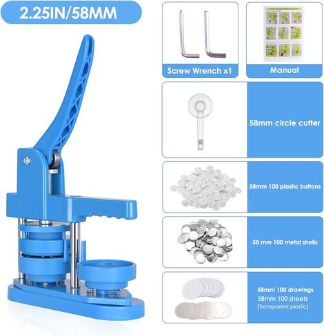 آلة صنع الأزرار 58 مم - 100 لوازم صنع الأزرار - آلة صنع الدبابيس آلة الضغط على الأزرار لشارات الأزرار التي تصنعها بنفسك - مثالية للحرف اليدوية والحفلات والأحداث in Kuwait