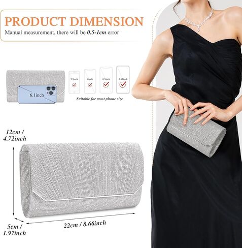 حقيبة يد Pinprin للسيدات للسهرة على شكل ظرف لامع، حقيبة كتف صغيرة أنيقة لحفلات الزفاف وحفلات الزفاف in Kuwait