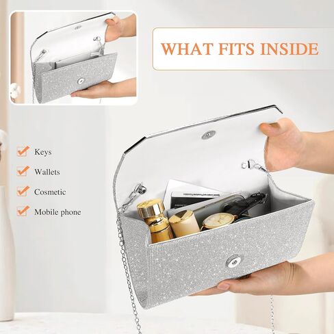 حقيبة يد Pinprin للسيدات للسهرة على شكل ظرف لامع، حقيبة كتف صغيرة أنيقة لحفلات الزفاف وحفلات الزفاف in Kuwait