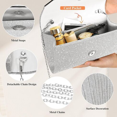 حقيبة يد Pinprin للسيدات للسهرة على شكل ظرف لامع، حقيبة كتف صغيرة أنيقة لحفلات الزفاف وحفلات الزفاف in Kuwait