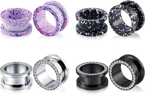 Stuppendux Set of 8pcs Stainless Steel Ear Plugs Tunnels Large Double Flare 2Styles Camouflage Zrcon Gauges Stretching Screw Fit Tunnels Gauge 2g - 5/8inch in Saudi Arabia