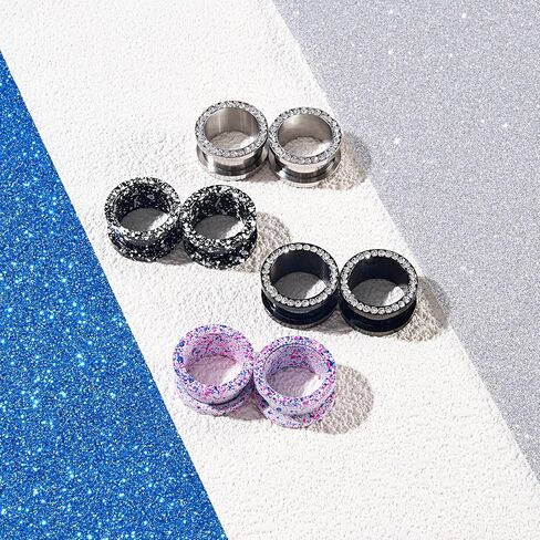 Stuppendux Set of 8pcs Stainless Steel Ear Plugs Tunnels Large Double Flare 2Styles Camouflage Zrcon Gauges Stretching Screw Fit Tunnels Gauge 2g - 5/8inch in Saudi Arabia