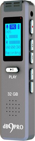 مسجل صوت رقمي dB9PRO سعة 32 جيجابايت قابل للتوسيع بمقدار 32 جيجابايت، جهاز تسجيل صوتي محمول قابل لإعادة الشحن عبر USB، مشغل MP3، جهاز تسجيل صوتي صغير، ميكروفون مدمج، مكبر صوت للمحاضرات (32 جيجابايت) in Saudi Arabia