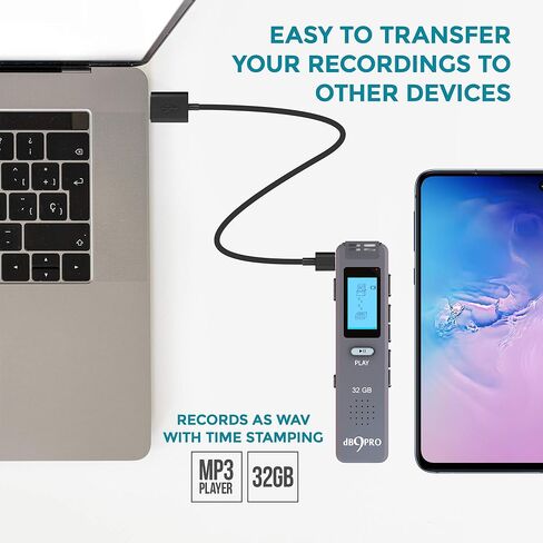 مسجل صوت رقمي dB9PRO سعة 32 جيجابايت قابل للتوسيع بمقدار 32 جيجابايت، جهاز تسجيل صوتي محمول قابل لإعادة الشحن عبر USB، مشغل MP3، جهاز تسجيل صوتي صغير، ميكروفون مدمج، مكبر صوت للمحاضرات (32 جيجابايت) in Saudi Arabia