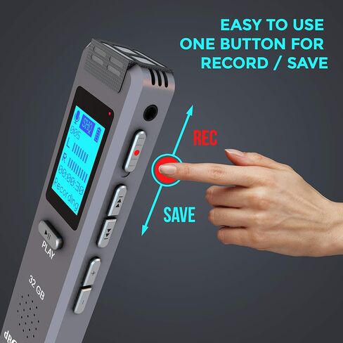 مسجل صوت رقمي dB9PRO سعة 32 جيجابايت قابل للتوسيع بمقدار 32 جيجابايت، جهاز تسجيل صوتي محمول قابل لإعادة الشحن عبر USB، مشغل MP3، جهاز تسجيل صوتي صغير، ميكروفون مدمج، مكبر صوت للمحاضرات (32 جيجابايت) in Saudi Arabia