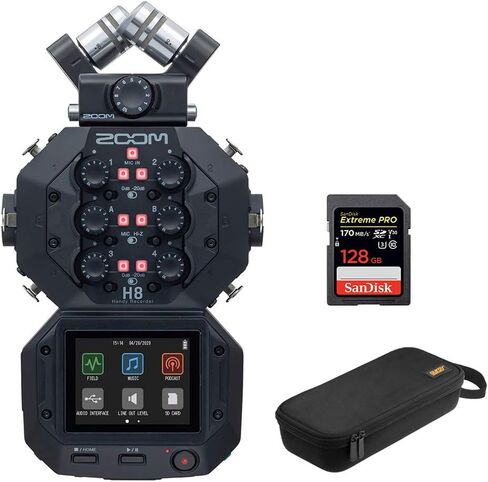 Zoom H8 8-Input / 12-Track Portable Handy Recorder with 128GB Pro Memory Card & Wide-Mouth Case Bundle in Saudi Arabia