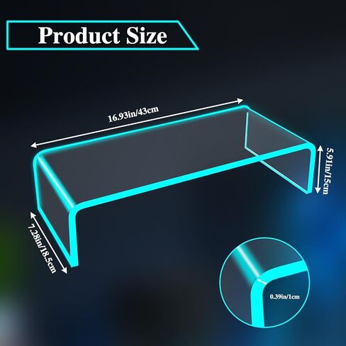 حامل شاشة أكريليك من Cutora مع ضوء LED 3.97 بوصة/5.91 بوصة ارتفاع، حامل كمبيوتر شفاف للمكتب والكمبيوتر المحمول ورف عرض سطح المكتب مع منظمات وملحقات مكتب الكمبيوتر الشخصي لألعاب المكتب والمنزل in Kuwait
