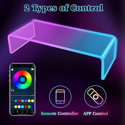 حامل شاشة أكريليك من Cutora مع ضوء LED 3.97 بوصة/5.91 بوصة ارتفاع، حامل كمبيوتر شفاف للمكتب والكمبيوتر المحمول ورف عرض سطح المكتب مع منظمات وملحقات مكتب الكمبيوتر الشخصي لألعاب المكتب والمنزل in Kuwait