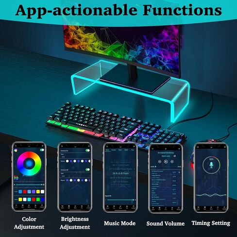 حامل شاشة أكريليك من Cutora مع ضوء LED 3.97 بوصة/5.91 بوصة ارتفاع، حامل كمبيوتر شفاف للمكتب والكمبيوتر المحمول ورف عرض سطح المكتب مع منظمات وملحقات مكتب الكمبيوتر الشخصي لألعاب المكتب والمنزل in Kuwait