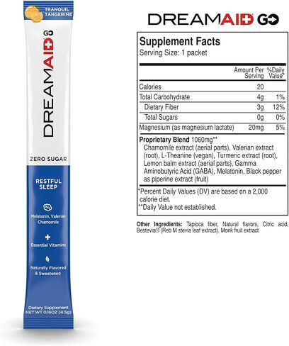 Sleep Aid Drink Mix, DreamAid, Melatonin, Chamomile - Helps Adults Fall Asleep Faster, Sleep Longer and Wake up Feeling Rejuvenated, Zero Sugar & Keto Friendly, 14 Servings (Pack of 1) in Saudi Arabia
