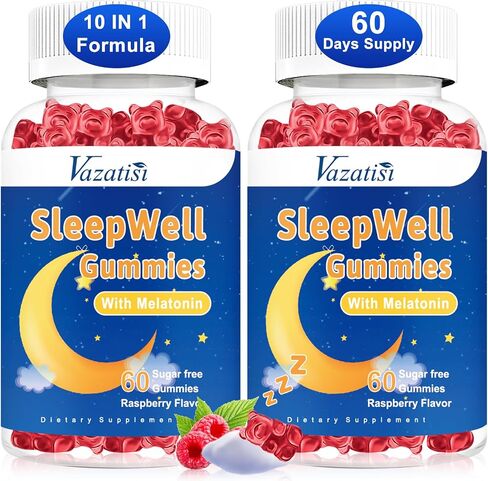 Sleep Gummies for Adults and Kids - Sugar Free Melatonin Gummies with 7.5mg of Melatonin Per Gummy, Magnesium, L-Theanine, Vitamin B12, Vegetarian - 60 Raspberry Gummies in Saudi Arabia