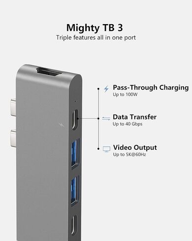 USB C Hub for MacBook Pro Air 13 15 inch M1 2022/2021-2018, MacBook Adapter with 4K HDMI, 100W PD, 40Gbps TB3 5K@60Hz, USB-C, 2 USB 3.0 and SD/Micro Card Readers in Saudi Arabia