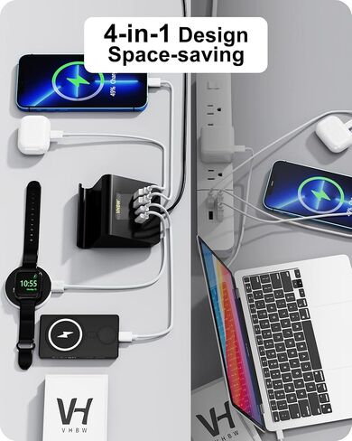 محطة شحن WUKUR USB C شاحن USB 45 وات 4 منافذ PD شاحن سريع لأجهزة iPhone 15/14/13/12 وiPad وSamsung Galaxy وGoogle Pixel وHTC وأجهزة متعددة in Kuwait