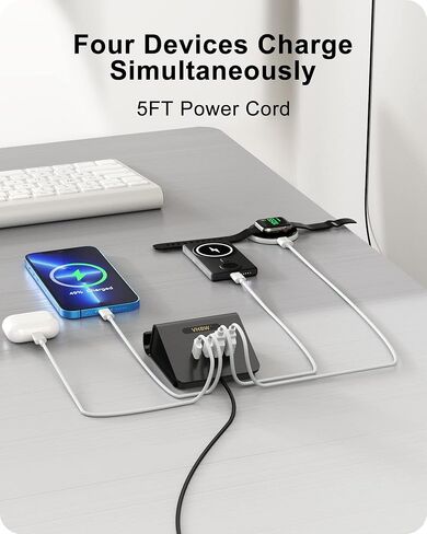 محطة شحن WUKUR USB C شاحن USB 45 وات 4 منافذ PD شاحن سريع لأجهزة iPhone 15/14/13/12 وiPad وSamsung Galaxy وGoogle Pixel وHTC وأجهزة متعددة in Kuwait