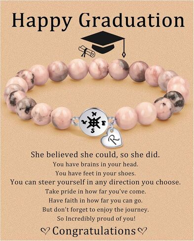 JSJOY Graduation Gifts for Her 26 A-Z Initial Bracelet Compass Bracelets Class of 2024 Gifts 5th 8th Grade High School College Master Degree Grad Gifts for Teen Girls Daughter Granddaughter in Saudi Arabia