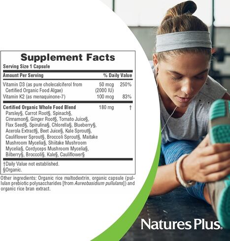 Natures Plus Source of Life Garden Vitamin D3 & K2-60 Vegan Capsules - Promotes Bone Support, Immune Function, Cardiovascular Health & Mood Balance - Vegan, Gluten Free - 60 Servings in Saudi Arabia