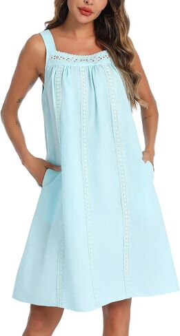 YOZLY Cotton Nightgowns for Women Sleeveless Tank Night Gown Sleepwear with Pockets in Saudi Arabia