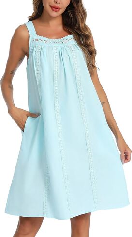 YOZLY Cotton Nightgowns for Women Sleeveless Tank Night Gown Sleepwear with Pockets in Saudi Arabia