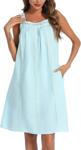 YOZLY Cotton Nightgowns for Women Sleeveless Tank Night Gown Sleepwear with Pockets in Saudi Arabia