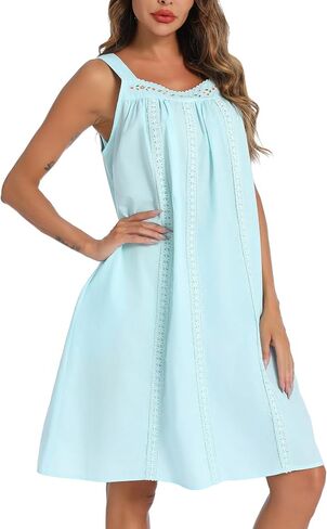 YOZLY Cotton Nightgowns for Women Sleeveless Tank Night Gown Sleepwear with Pockets in Saudi Arabia