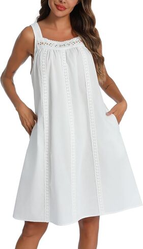 YOZLY Cotton Nightgowns for Women Sleeveless Tank Night Gown Sleepwear with Pockets in Saudi Arabia