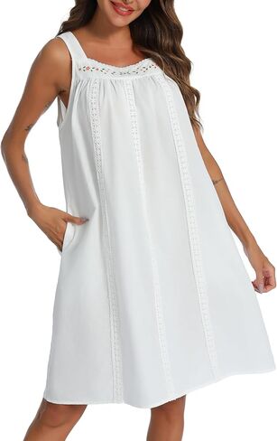 YOZLY Cotton Nightgowns for Women Sleeveless Tank Night Gown Sleepwear with Pockets in Saudi Arabia