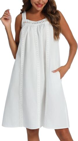 YOZLY Cotton Nightgowns for Women Sleeveless Tank Night Gown Sleepwear with Pockets in Saudi Arabia
