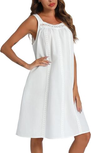 YOZLY Cotton Nightgowns for Women Sleeveless Tank Night Gown Sleepwear with Pockets in Saudi Arabia
