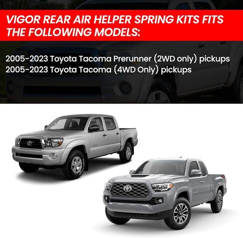 مجموعة تعليق أكياس الهواء الزنبركية من VIGOR متوافقة مع سيارة Toyota Tacoma 4WD وTacoma Prerunner 2WD موديل 2005-2023، ومجموعة نوابض مساعد الهواء الخلفي، بسعة تصل إلى 5000 رطل من سعة تسوية الحمل in Kuwait