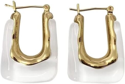 Zian Transparent Hoop Earrings Geometric Rectangle Acrylic Clear Earrings Vintage Resin Metal Earrings For Woman Girls Party Jewelry in Kuwait