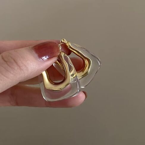 Zian Transparent Hoop Earrings Geometric Rectangle Acrylic Clear Earrings Vintage Resin Metal Earrings For Woman Girls Party Jewelry in Kuwait