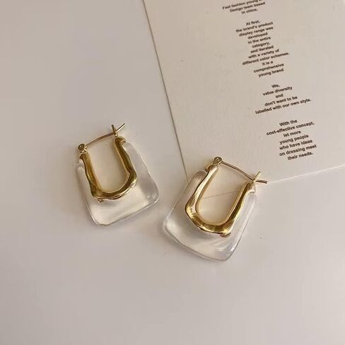 Zian Transparent Hoop Earrings Geometric Rectangle Acrylic Clear Earrings Vintage Resin Metal Earrings For Woman Girls Party Jewelry in Kuwait