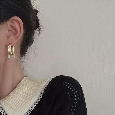 Zian Transparent Hoop Earrings Geometric Rectangle Acrylic Clear Earrings Vintage Resin Metal Earrings For Woman Girls Party Jewelry in Kuwait