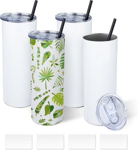 8 Pack Sublimation Tumblers Bulk, 20 oz Skinny Straight Sublimation Tumbler Blank with Lids and Straws, Shrink Wraps, Stainless Steel Double Wall Insulated Tumbler for Tumbler Heat Transfer in Saudi Arabia