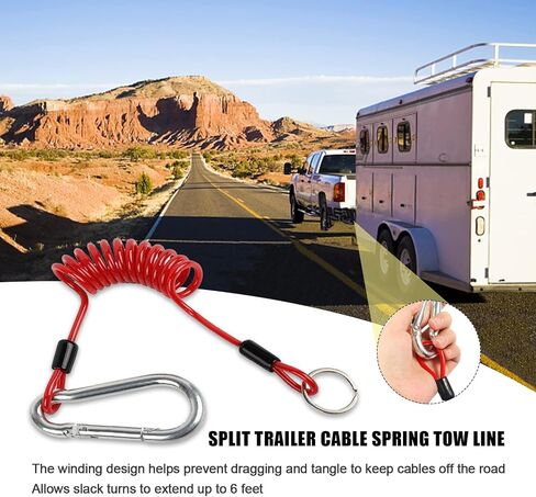 1 PC Car Emergency Breakaway Cable, Heavy Duty Waterproof Durable 250MPa Trailer Safety Cable Accessories, Universal Portable Automotive Towing Spring Coil Cable for Truck SUV Car (Red) in Saudi Arabia