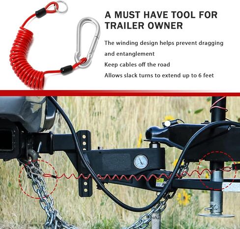 1 PC Car Emergency Breakaway Cable, Heavy Duty Waterproof Durable 250MPa Trailer Safety Cable Accessories, Universal Portable Automotive Towing Spring Coil Cable for Truck SUV Car (Red) in Saudi Arabia