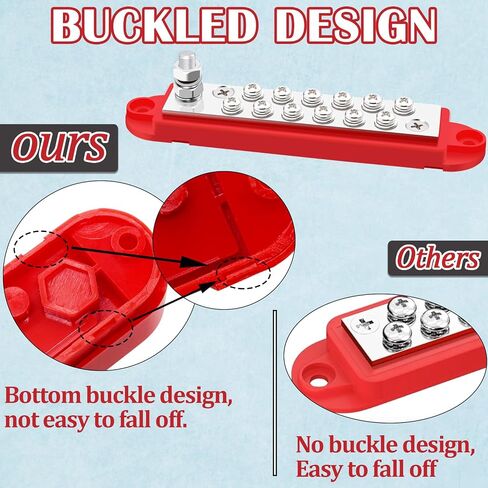Aienxn 12V Bus Bar Marine 150A 1/4" Stud Power Distribution Block with 2PCS Silicone Terminal Covers, 2PCS Copper Lugs and Ring Terminals for Car and Boat (Black+Red) Q-078 in Saudi Arabia