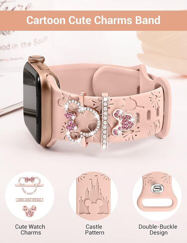 Girovo Watch Band Charms Compatible with Apple Watch Band (Band Included) 41mm 40mm 38mm 49mm 45mm 44mm 42mm Women, Cute Cartoon Engraved Silicone Bands & Glitter Decorative Rings Loops for iWatch Series 9 8 7 6 5 4 3 2 SE Ultra Ultra 2 in Saudi Arabia