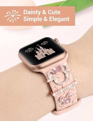 Girovo Watch Band Charms Compatible with Apple Watch Band (Band Included) 41mm 40mm 38mm 49mm 45mm 44mm 42mm Women, Cute Cartoon Engraved Silicone Bands & Glitter Decorative Rings Loops for iWatch Series 9 8 7 6 5 4 3 2 SE Ultra Ultra 2 in Saudi Arabia