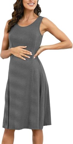 PARNIXS Women's Fashion Maternity Dress Sleeveless Dresses with Pockets，Summer Thin Section Maternity Clothes in Saudi Arabia