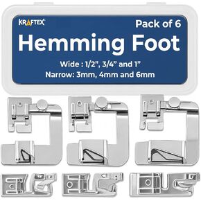 Rolled Hem Presser Foot [6 Sizes] Wide Rolled Hem Foot Set & Narrow Foot Hemmer Set For Brother, Singer & Janome Low Shank Sewing Machines. Hemming Pressure Feet With Distinctive Wide and Narrow Sizes in Kuwait