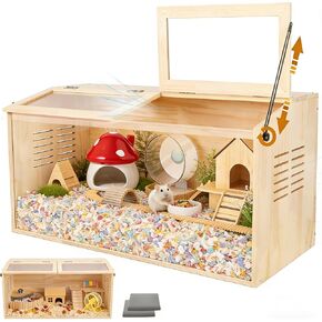 Wooden Hamster Cage,32" Lx16 Wx16 H,2 Washable Liner, Animal Cabinet for Dwarf Syrian Hamsters Degus, Hamster Habitat with Openable Top and Large Acrylic Sheets, Natural Wooden Hamster Habitat in Kuwait
