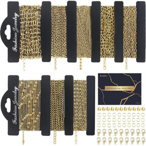 14k Gold Necklace Chains for Jewelry Making, Total 20 Feet 6 Rolls Bracelet Chains for DIY, 3.3 Feet Each Style, 14K Gold Plated Chain with Jump Rings/Lobster Clasps/Connectors in Saudi Arabia