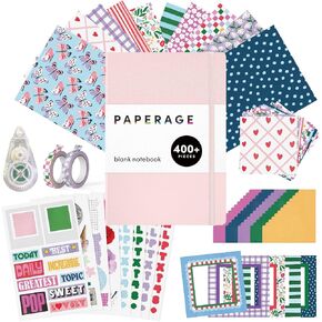 PAPERAGE Junk Journal & Scrapbook Kit, Hardcover Blank Journal Notebook, 20 Patterned Papers, 8 Sticker Sheets, 20 Die-Cut Shapes, 2 Washi Tapes & Tape Roller, Creative Journaling Supplies - Lavender in Saudi Arabia