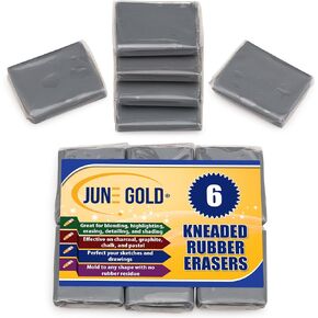 June Gold Kneaded Rubber Erasers, Gray, 6 Pack - Blend, Shade, Smooth, Correct, and Brighten Your Sketches and Drawings in Saudi Arabia