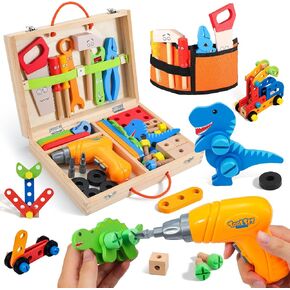 Phobby Wooden Tool Set with Drill & Belt Toy for Kids Ages 3 4 5 6, 60Pcs in Saudi Arabia