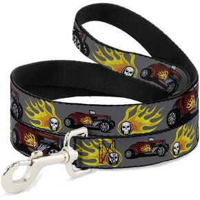 Buckle-Down Pet Leash - Hot Rod w/Flame Skull - 4 Feet Long - 1" Wide in Kuwait
