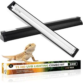 T5 UVB Reptile Light Fixture Combo Kit 8W 10.0 – Complete HO UVB Light for Reptiles with 12.44" Terrarium Hood, Desert UVB Bulb for Bearded Dragon Gecko Tortoise Lizard – Easy to Install and Use in Kuwait